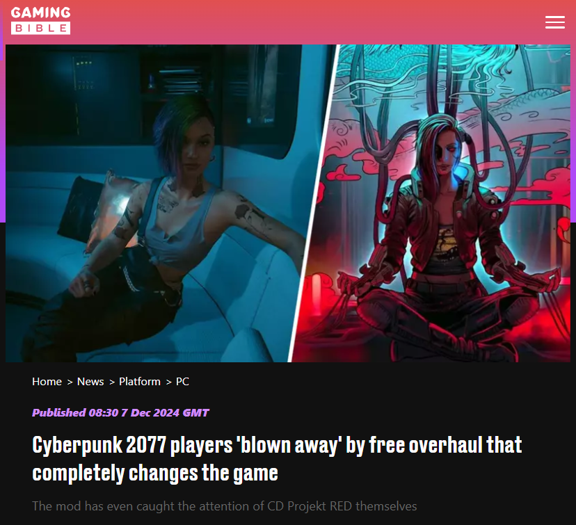 Gaming Bible article about Cyberpunk 2077 Realistic Map mod