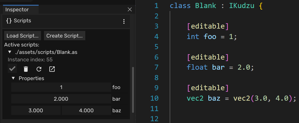 Kudzu Engine editable scripting language